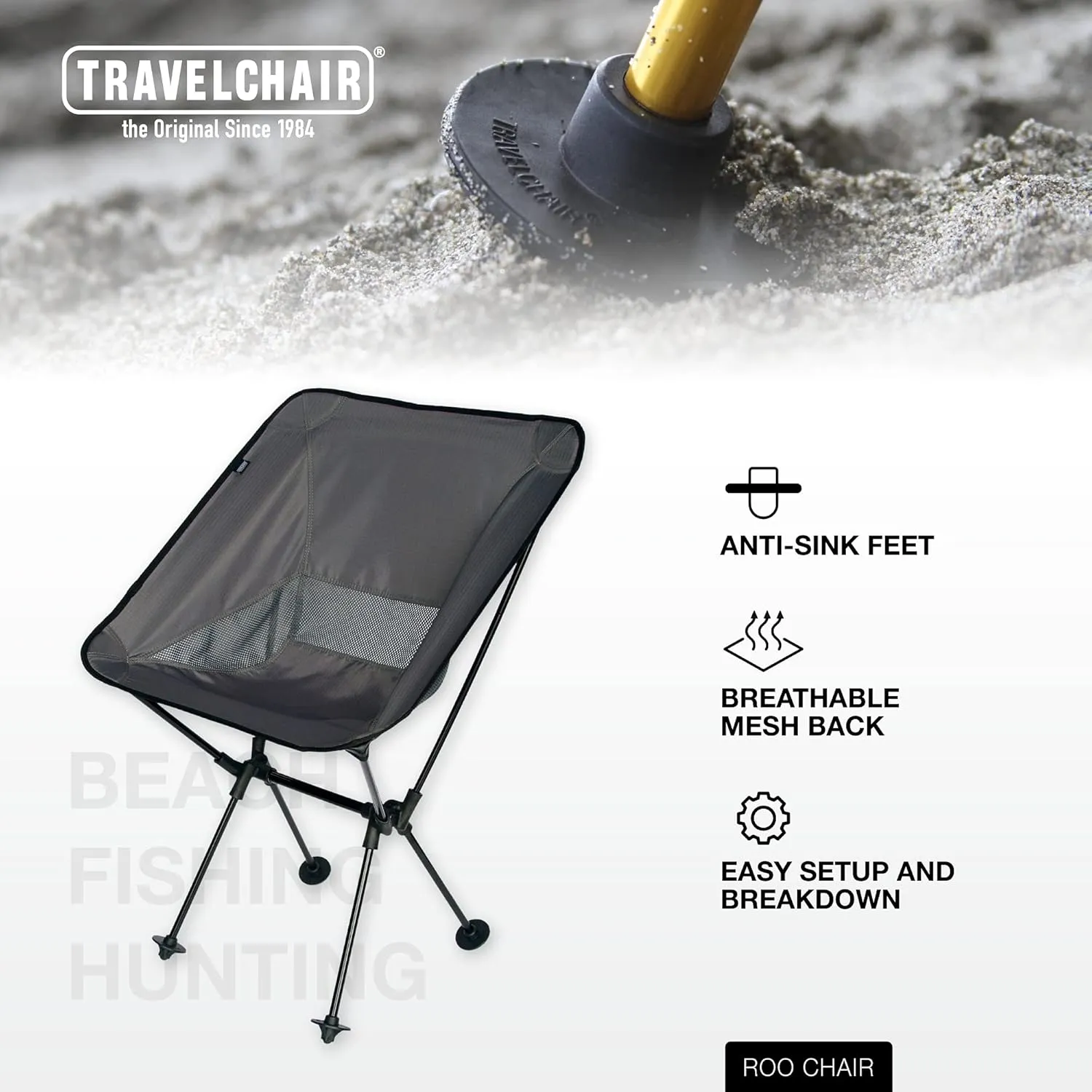TravelChair Roo Camping Chair, Wide & High, Black