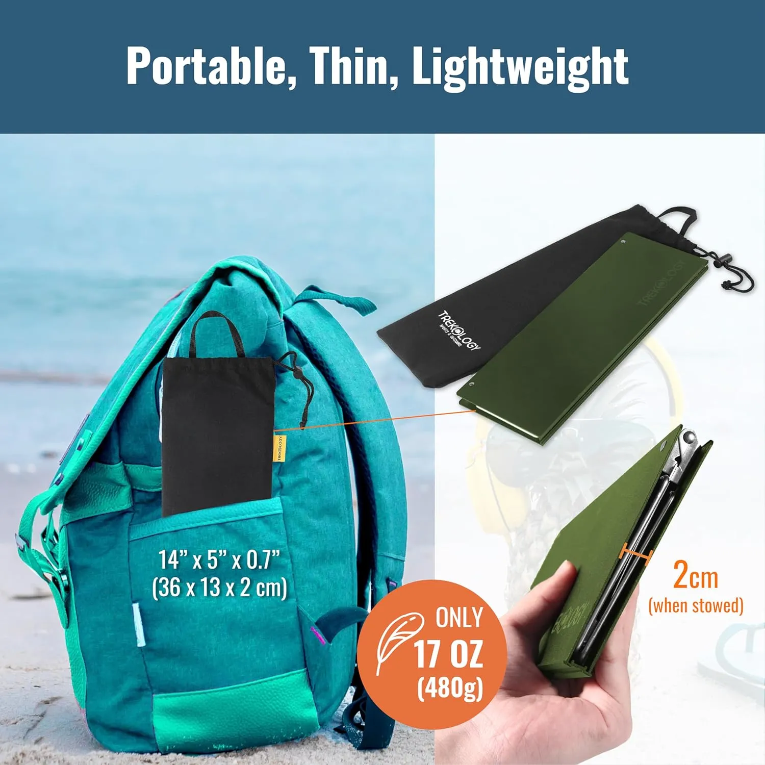 TREKOLOGY Compact Mini Camping Table – Portable, Ultralight, Folding Design – Small, Lightweight Surface for Hiking, Backpacking, Beach, or Nightstand Use – Collapsible Outdoor Gear (Green)