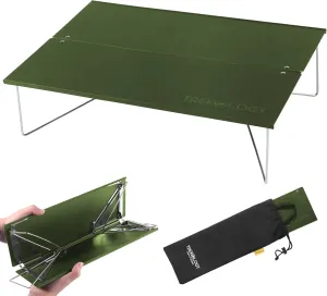 TREKOLOGY Compact Mini Camping Table – Portable, Ultralight, Folding Design – Small, Lightweight Surface for Hiking, Backpacking, Beach, or Nightstand Use – Collapsible Outdoor Gear (Green)