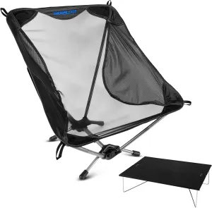 TREKOLOGY Ultralight Beach Chair & Compact Mini Camping Table Bundle - Lightweight, Portable Folding Chair & Camp Table Set for Hiking, Backpacking, Travel, Beach - YIZI LITE Chair & TALU Mini Table