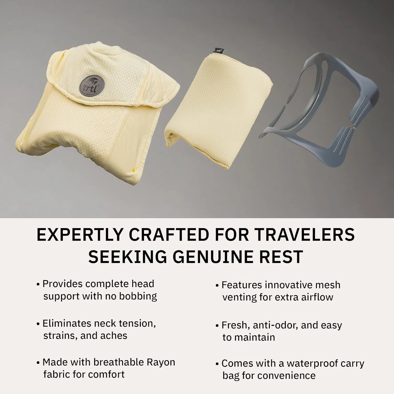 trtl Travel Pillow Cool for Neck Support - Cooling Travel Pillows for Airplanes - with Breathable Fabric - Lightweight and Easy to Carry - Sorbet Yellow