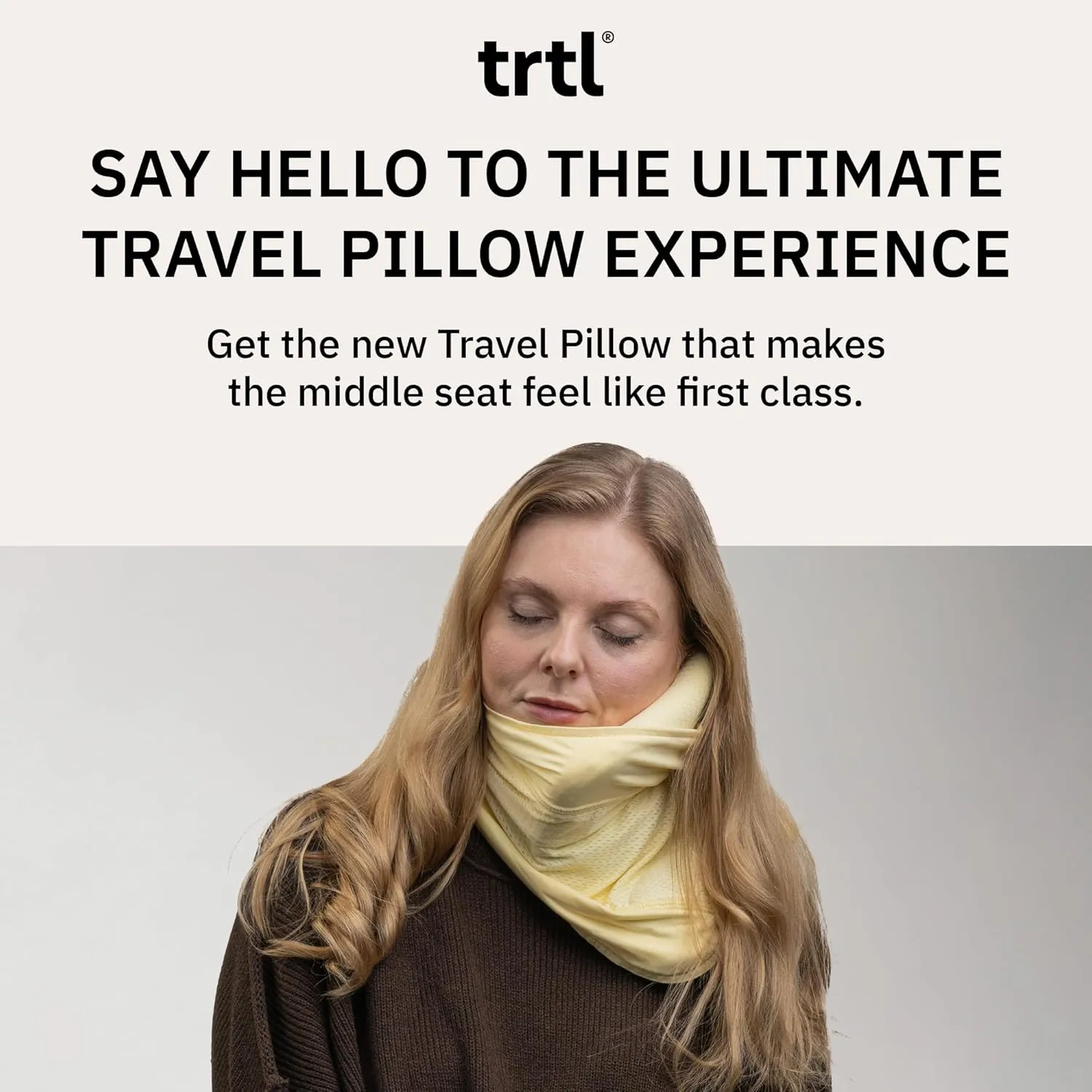 trtl Travel Pillow Cool for Neck Support - Cooling Travel Pillows for Airplanes - with Breathable Fabric - Lightweight and Easy to Carry - Sorbet Yellow