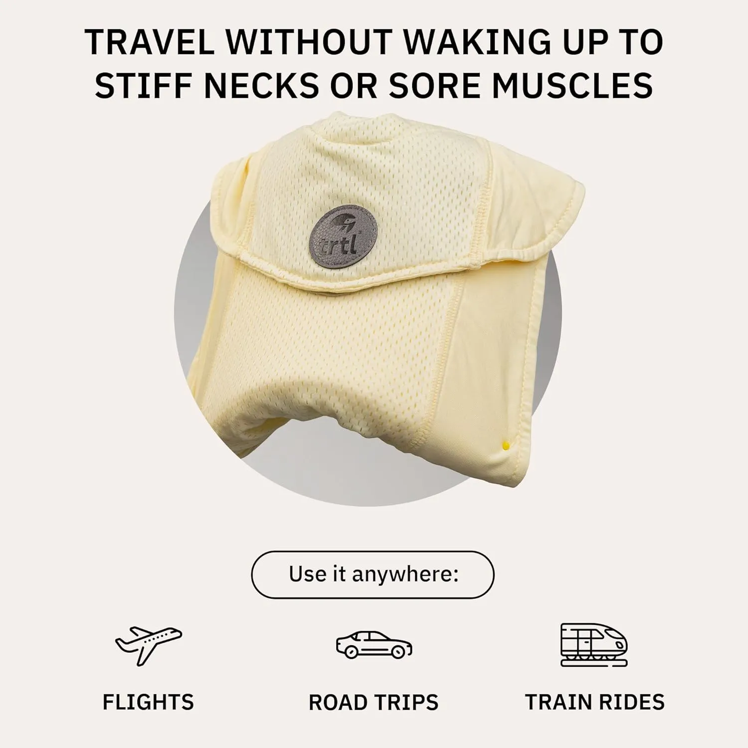 trtl Travel Pillow Cool for Neck Support - Cooling Travel Pillows for Airplanes - with Breathable Fabric - Lightweight and Easy to Carry - Sorbet Yellow