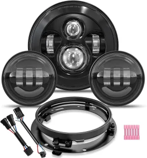 TRUCKMALL 7 inch LED Headlight, 4.5’’ Fog Passing Lights, with Mounting Ring for Touring Road King Ultra Classic Electra Street Glide Tri Cvo Heritage Softail Slim Deluxe Fatboy Black