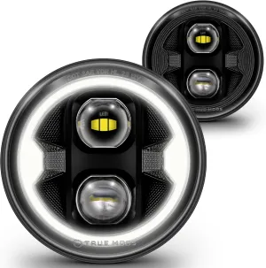 TRUE MODS 7 Inch Round LED Headlight Black H6024 2d1 High Low Sealed Beam [DOT] HALO DRL Turn Signal Replacement for Jeep Wrangler JK JKU TJ CJ Chevy Ford Nissan Hummer H1 H2 Land Rover Defender Mazda