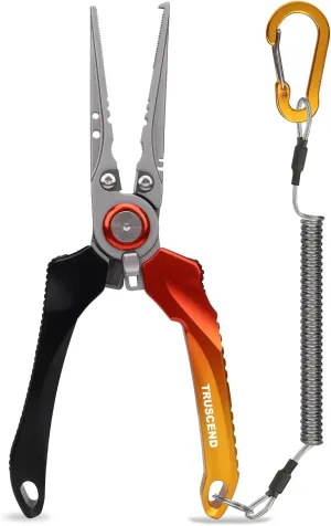 TRUSCEND Lockable Handy Fishing Pliers with Innovative Ergonomic Handle, Saltwater Corrosion Resistant Teflon Coated Fishing Tool, Multi-Function Fishing Gear with Mo-V Cutter, Amazing Fishing Gift