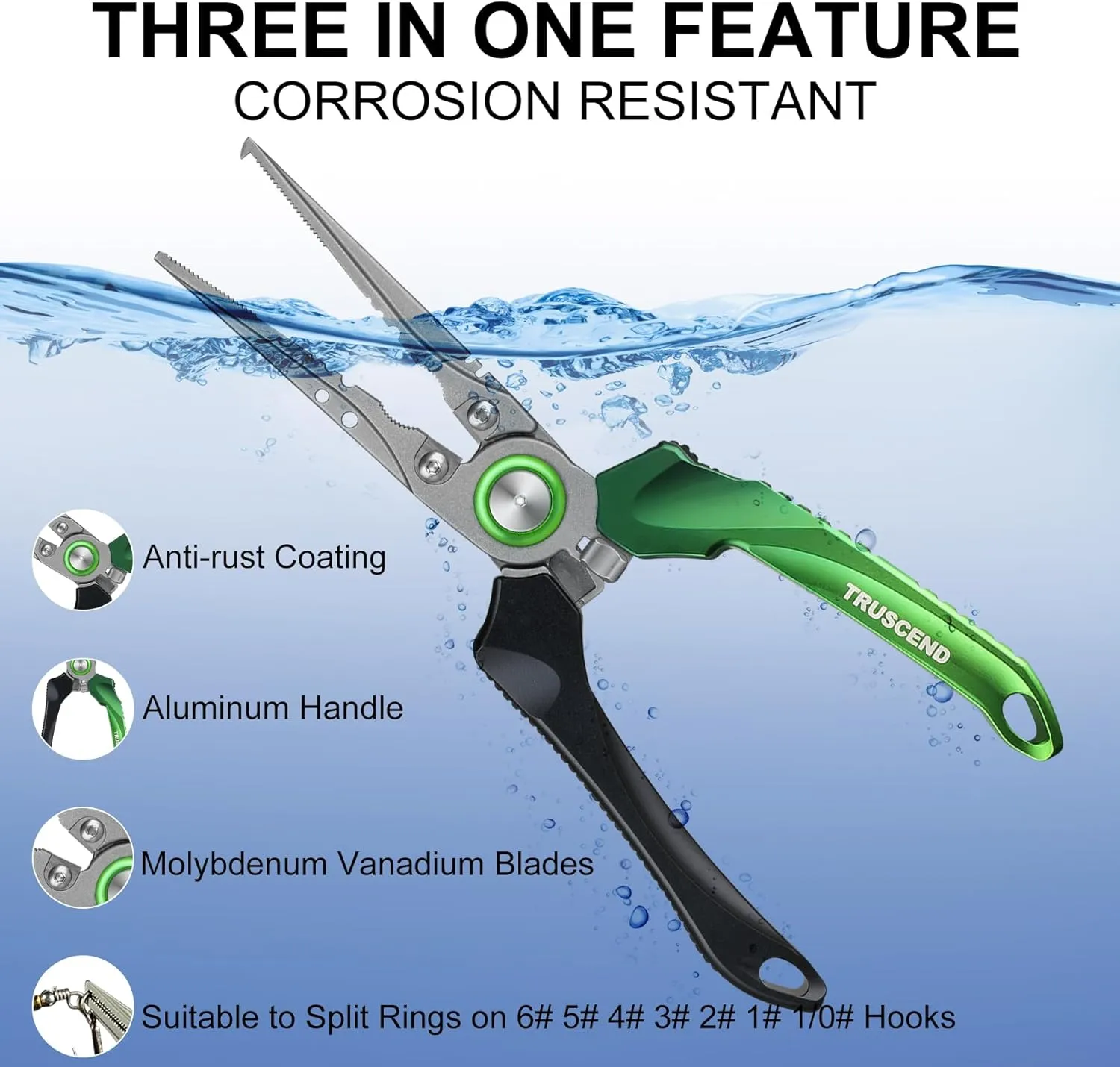 TRUSCEND Lockable Handy Fishing Pliers with Innovative Ergonomic Handle, Saltwater Corrosion Resistant Teflon Coated Fishing Tool, Multi-Function Fishing Gear with Mo-V Cutter, Amazing Fishing Gift