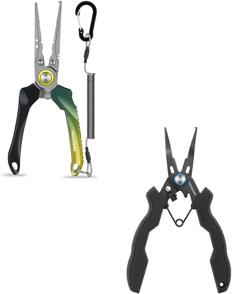 TRUSCEND Lockable Handy Fishing Pliers with Innovative Ergonomic Handle, Saltwater Corrosion Resistant Teflon Coated Fishing Tool, Multi-Function Fishing Gear with Mo-V Cutter, Amazing Fishing Gift