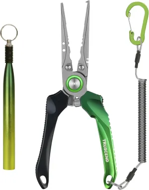 TRUSCEND Lockable Handy Fishing Pliers with Innovative Ergonomic Handle, Saltwater Corrosion Resistant Teflon Coated Fishing Tool, Multi-Function Fishing Gear with Mo-V Cutter, Amazing Fishing Gift