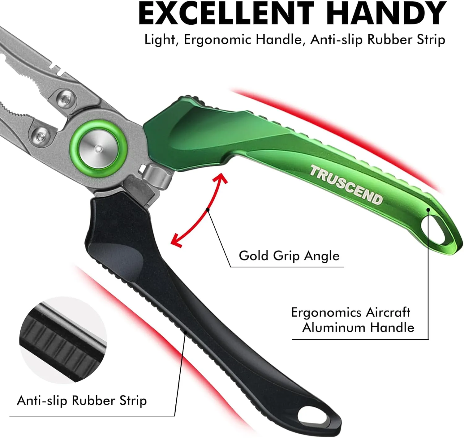 TRUSCEND Lockable Handy Fishing Pliers with Innovative Ergonomic Handle, Saltwater Corrosion Resistant Teflon Coated Fishing Tool, Multi-Function Fishing Gear with Mo-V Cutter, Amazing Fishing Gift