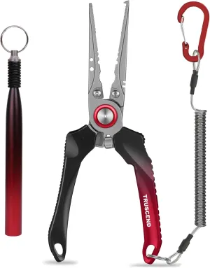 TRUSCEND Lockable Handy Fishing Pliers with Innovative Ergonomic Handle, Saltwater Corrosion Resistant Teflon Coated Fishing Tool, Multi-Function Fishing Gear with Mo-V Cutter, Amazing Fishing Gift