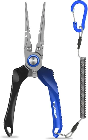 TRUSCEND Lockable Handy Fishing Pliers with Innovative Ergonomic Handle, Saltwater Corrosion Resistant Teflon Coated Fishing Tool, Multi-Function Fishing Gear with Mo-V Cutter, Amazing Fishing Gift