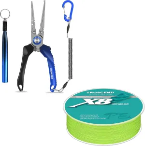 TRUSCEND Lockable Handy Fishing Pliers with Innovative Ergonomic Handle, X8 Braided Fishing Line 20lb-300yds, Durable and Valuable PE Braid Line for Professional, Amazing Fishing Gear Gifts
