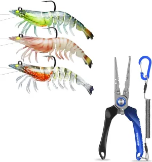 TRUSCEND Pre-Rigged Fishing Jig Lures for Freshwater and Saltwater, Durable TPE Bass Lures, Lockable Handy Fishing Pliers with Innovative Handle, Resistant Fishing Tool, Amazing Fishing Gear Gifts