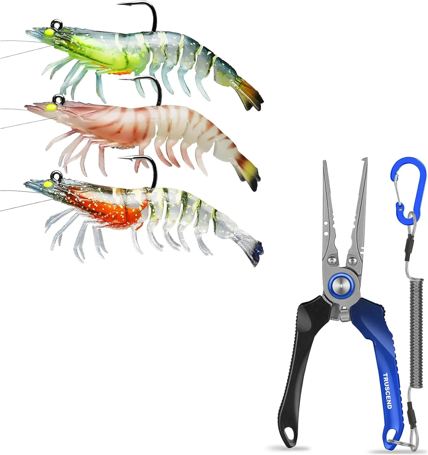 TRUSCEND Pre-Rigged Fishing Jig Lures for Freshwater and Saltwater, Durable TPE Bass Lures, Lockable Handy Fishing Pliers with Innovative Handle, Resistant Fishing Tool, Amazing Fishing Gear Gifts