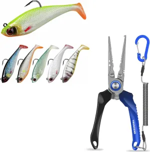 TRUSCEND Pre-Rigged Fishing Jig Lures for Freshwater and Saltwater, Weedless Lure for Crappie Trout Walleye, Lockable Handy Fishing Pliers with Innovative Ergonomic Handle, Amazing Fishing Gear Gifts