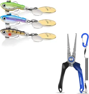 TRUSCEND Swimming or Jigging Fishing Spinners with Two-Way Spinning Spoons System, Freshwater and Saltwater Blade Bait, Lockable Handy Fishing Pliers with Ergonomic Handle, Amazing Fishing Gear Gifts