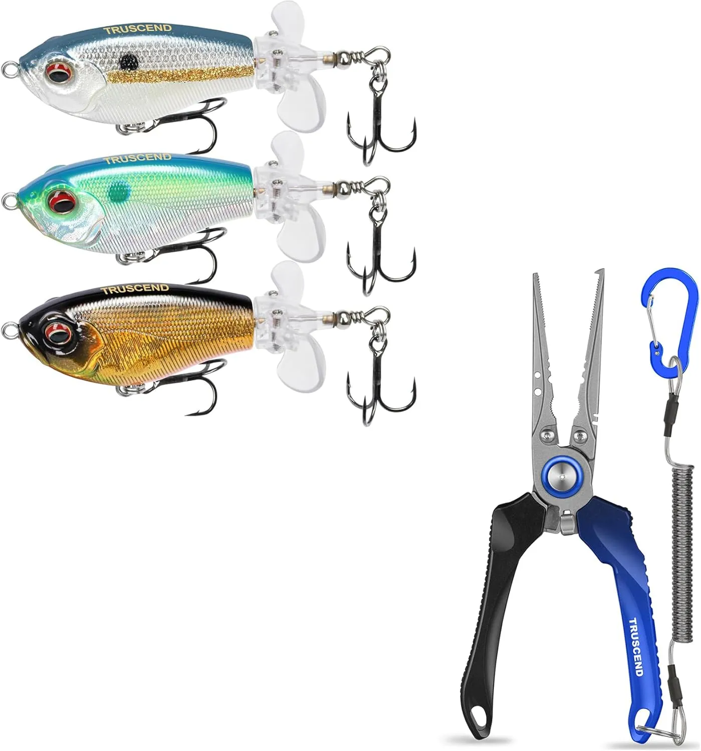 TRUSCEND Top Water Fishing Lures with BKK Hooks, Whopper Fishing Lure for Freshwater or Saltwater, Lockable Handy Fishing Pliers with Innovative Ergonomic Handle, Amazing Fishing Gear Gifts