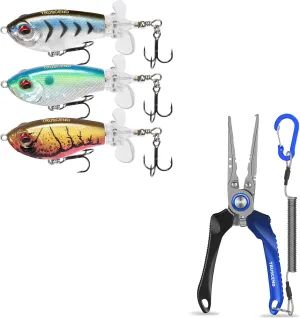 TRUSCEND Top Water Fishing Lures with BKK Hooks, Whopper Fishing Lure for Freshwater or Saltwater, Lockable Handy Fishing Pliers with Innovative Ergonomic Handle, Fishing Gifts for Men