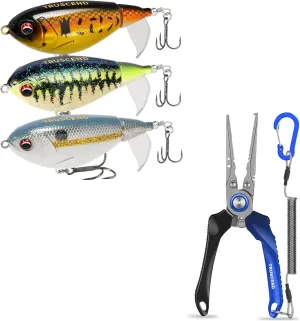 TRUSCEND Topwater Fishing Lures for Freshwater or Saltwater, Multifunctional Plopper Pencil for Slow Walk Lures, Lockable Handy Fishing Pliers with Ergonomic Handle, Amazing Fishing Gear Gifts