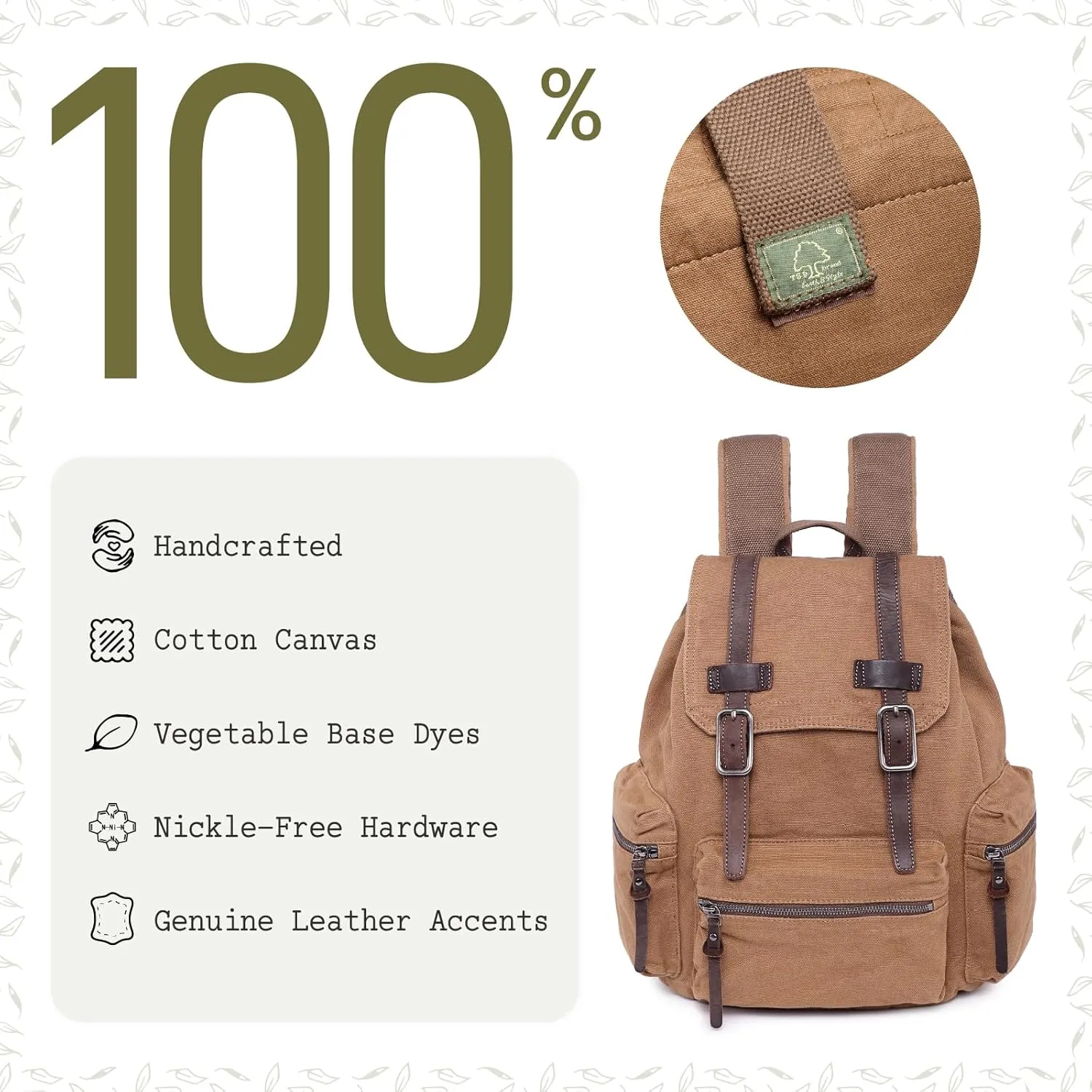TSD Brand Silent Trail Canvas Backpack Large