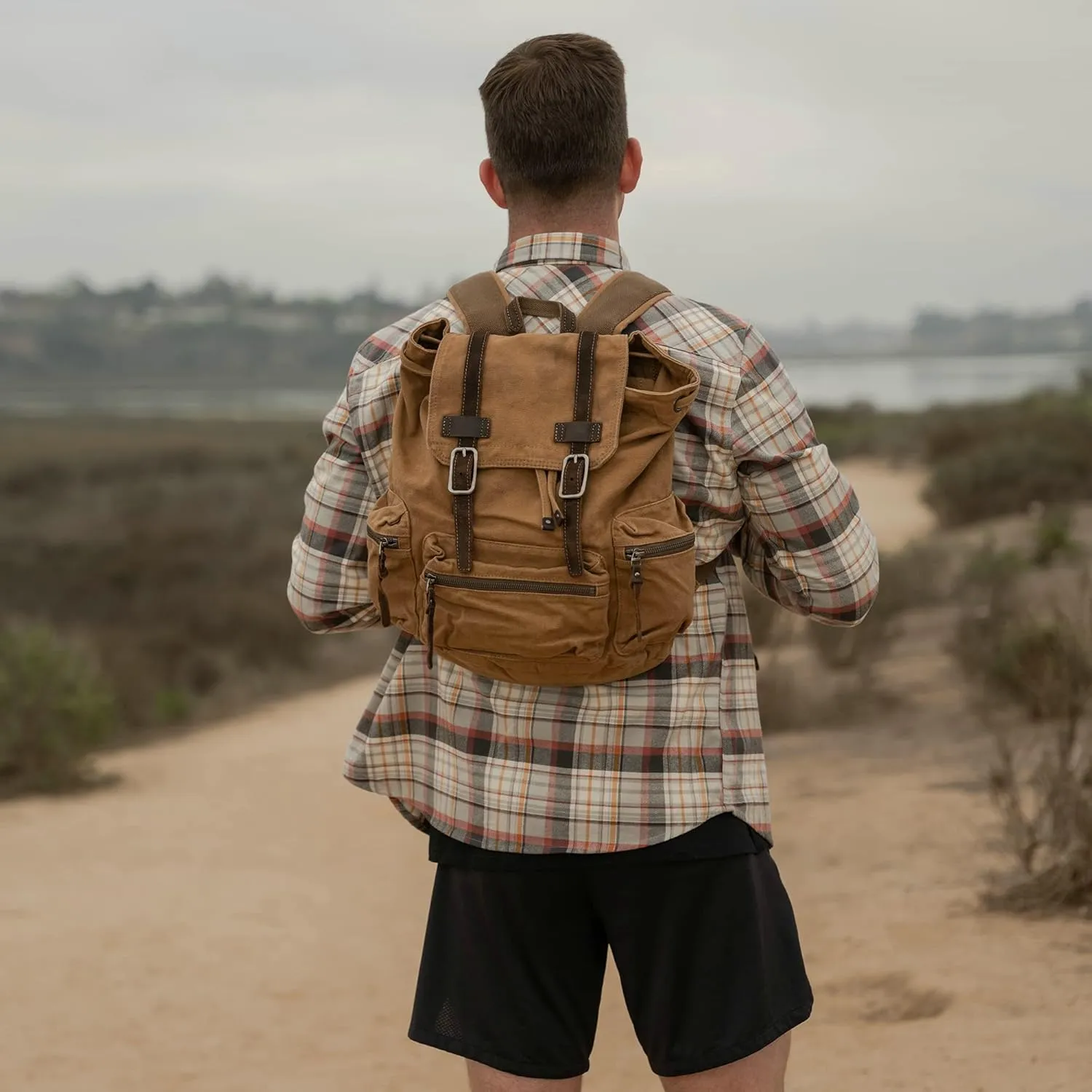 TSD Brand Silent Trail Canvas Backpack Large