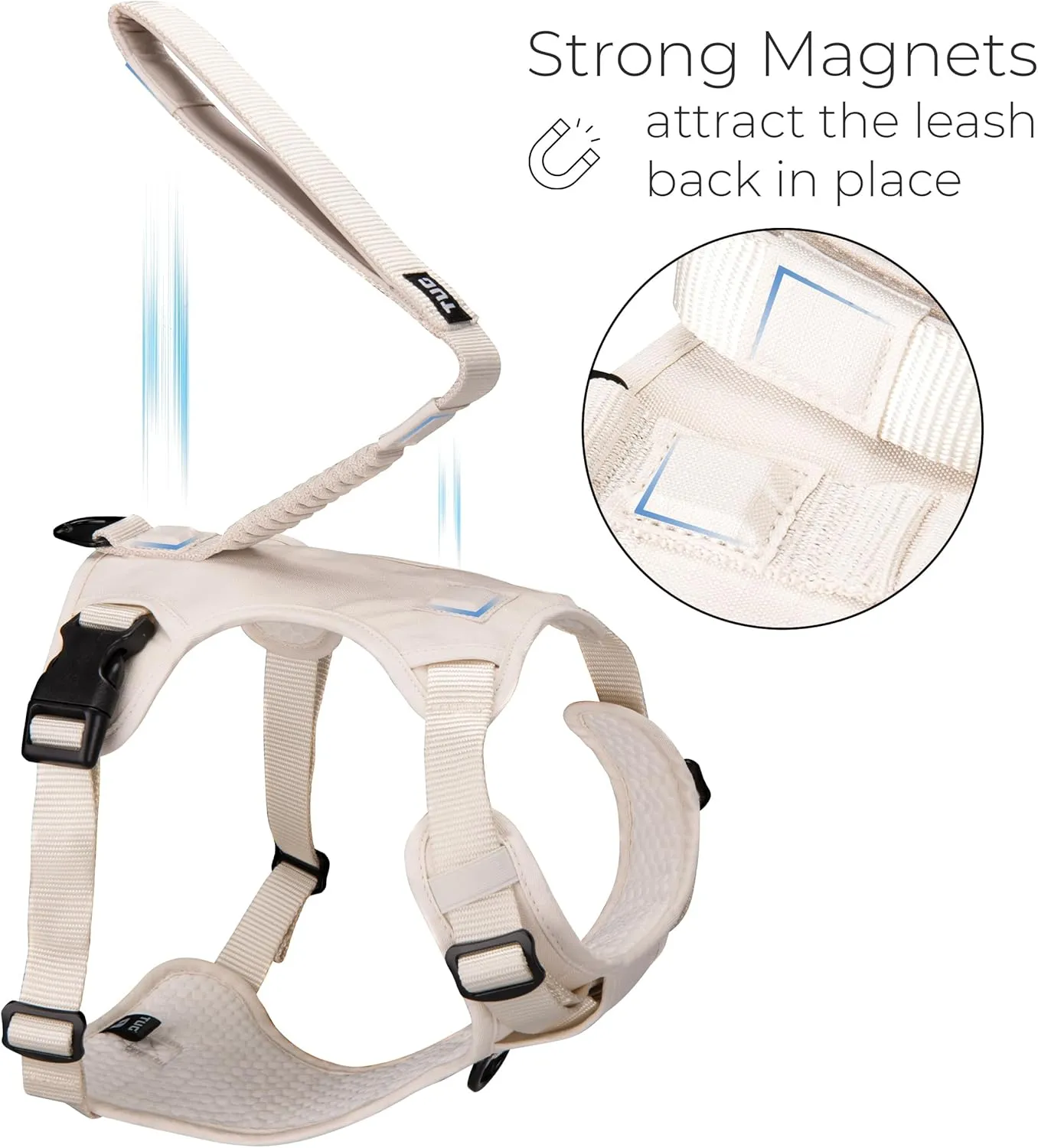 TUG Grab Dog Harness | Integrated Traffic Leash Magnetically Attached for Quick Control (Medium/Cream)