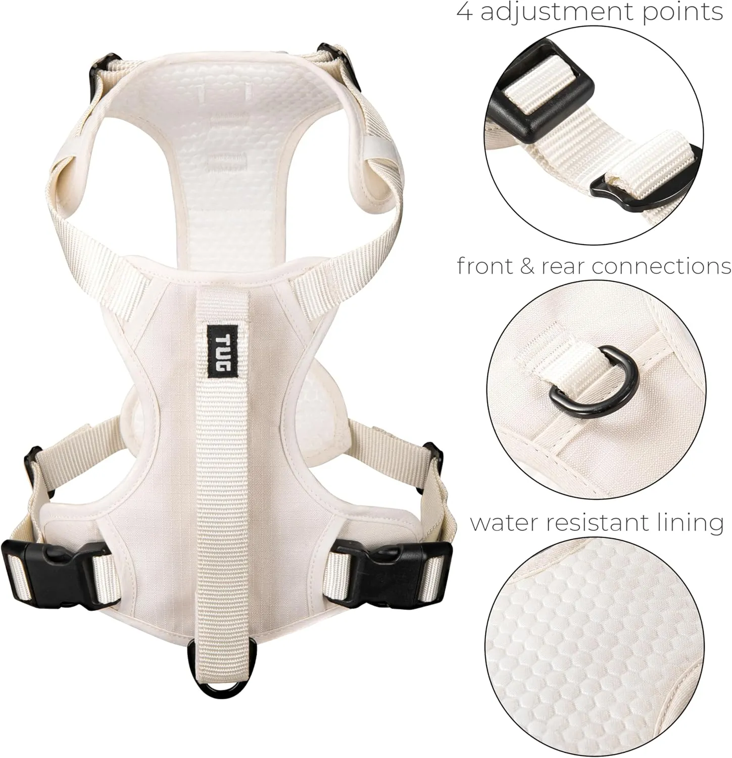 TUG Grab Dog Harness | Integrated Traffic Leash Magnetically Attached for Quick Control (Medium/Cream)