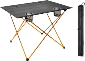 Ultra-Light Aluminum Alloy Camping Table Folding Beach Portable Table Outdoor Backpacking Roll Up Desk Furniture with Cup Holders, for Camping, Picnic, Beach and BBQ,Orange