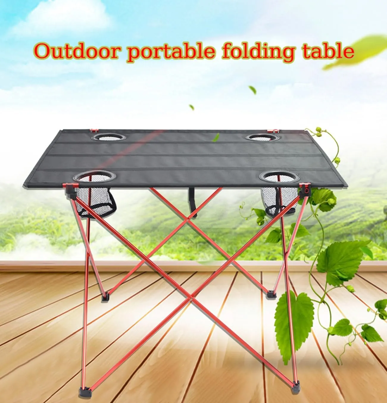 Ultra-Light Aluminum Alloy Camping Table Folding Beach Portable Table Outdoor Backpacking Roll Up Desk Furniture with Cup Holders, for Camping, Picnic, Beach and BBQ,Orange