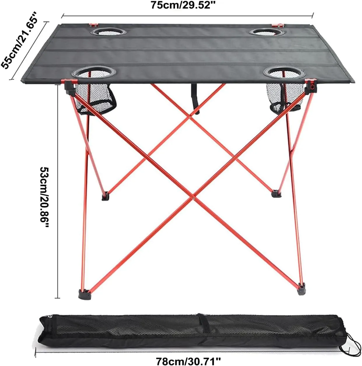 Ultra-Light Aluminum Alloy Camping Table Folding Beach Portable Table Outdoor Backpacking Roll Up Desk Furniture with Cup Holders, for Camping, Picnic, Beach and BBQ,Orange