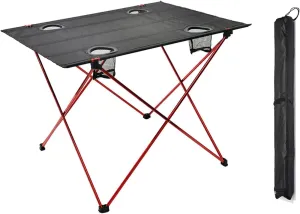 Ultra-Light Aluminum Alloy Camping Table Folding Beach Portable Table Outdoor Backpacking Roll Up Desk Furniture with Cup Holders, for Camping, Picnic, Beach and BBQ,Red