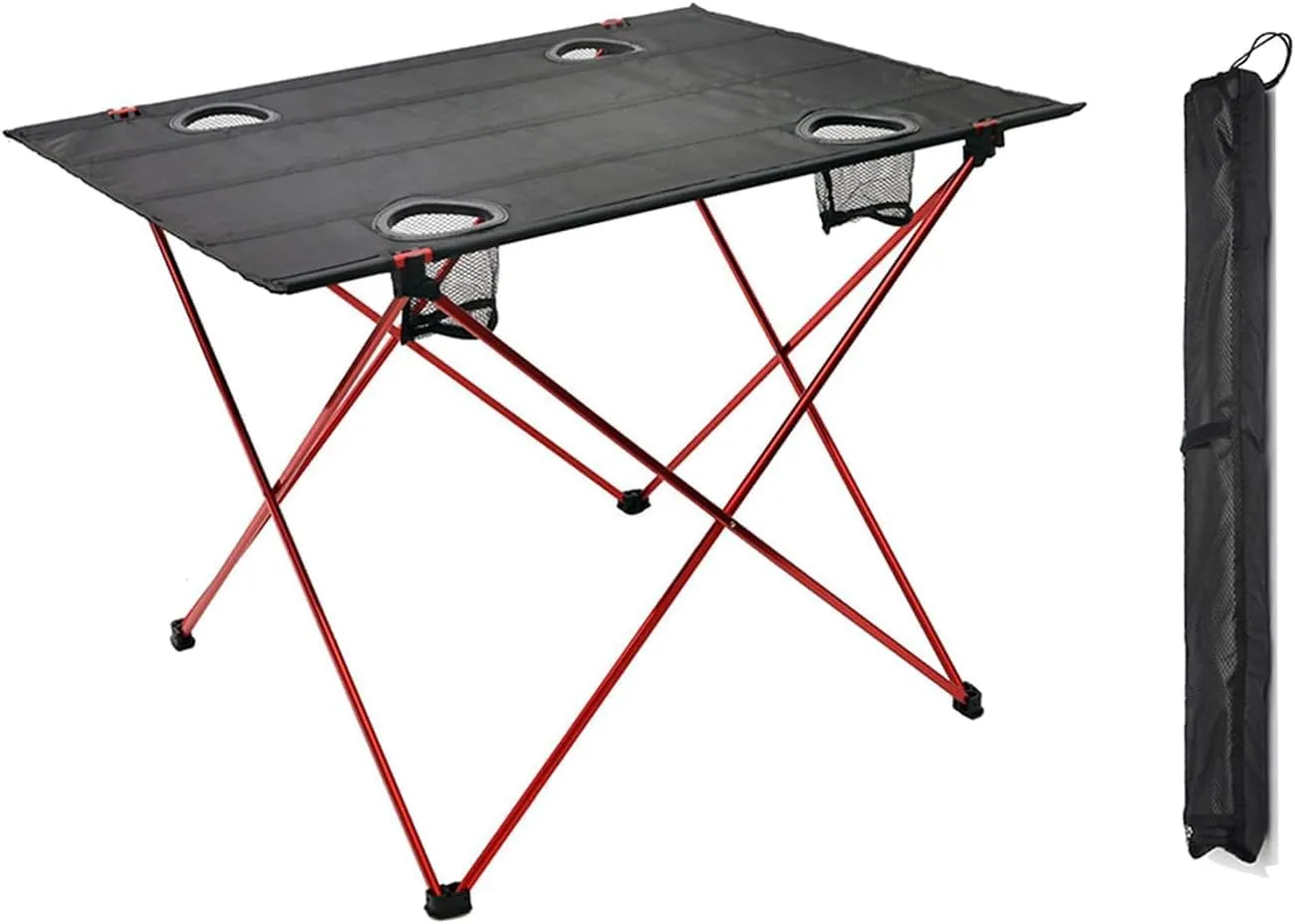 Ultra-Light Aluminum Alloy Camping Table Folding Beach Portable Table Outdoor Backpacking Roll Up Desk Furniture with Cup Holders, for Camping, Picnic, Beach and BBQ,Red