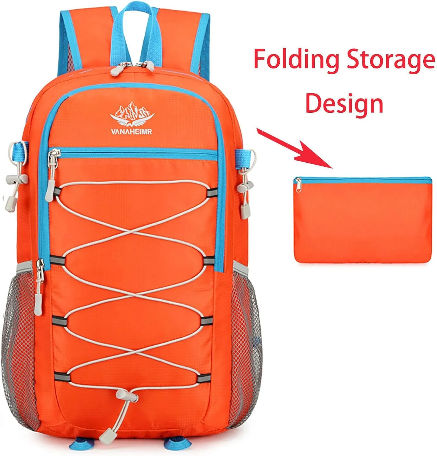 Ultralight Packable Travel Backpack for Camping & Hiking, 17-Inch Foldable Daypack with Large Capacity (Orange)