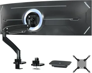 Ultrawide Monitor-Arm Heavy Duty 22-57‘’ - PUTORSEN Aluminum Single Monitor Mount Holds up to 59.4 lbs, Premium Adjustable Desk Mount Stand, VESA 75/100/200 mm, Black
