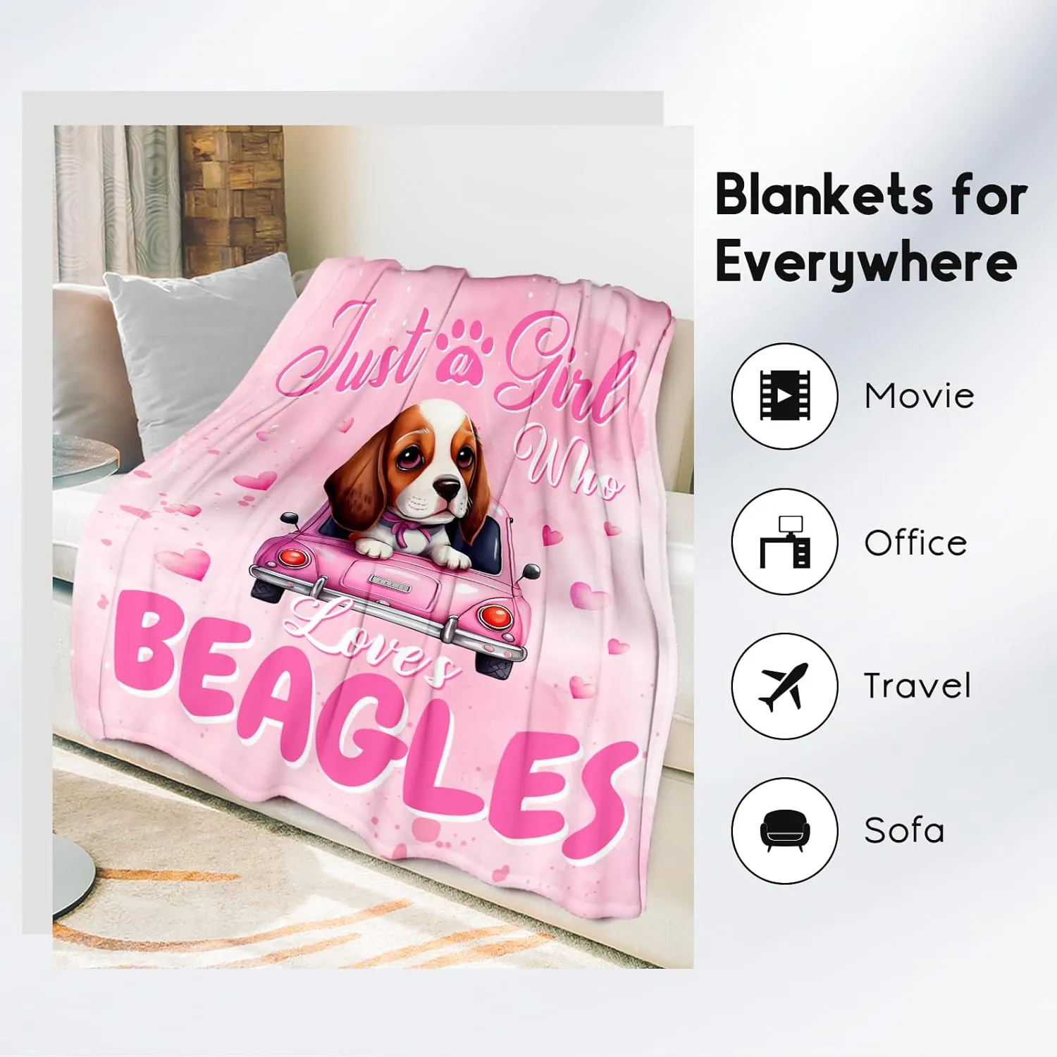 UNIKITTY Beagle Blanket for Girls, Beagle Gifts for Kids, Fleece Throw Dog Blankets Room Decor, Gift Ideas for Daughter Mom Adults, 50"x60" Flannel Warm Kid Throws for Couch Sofa Bed