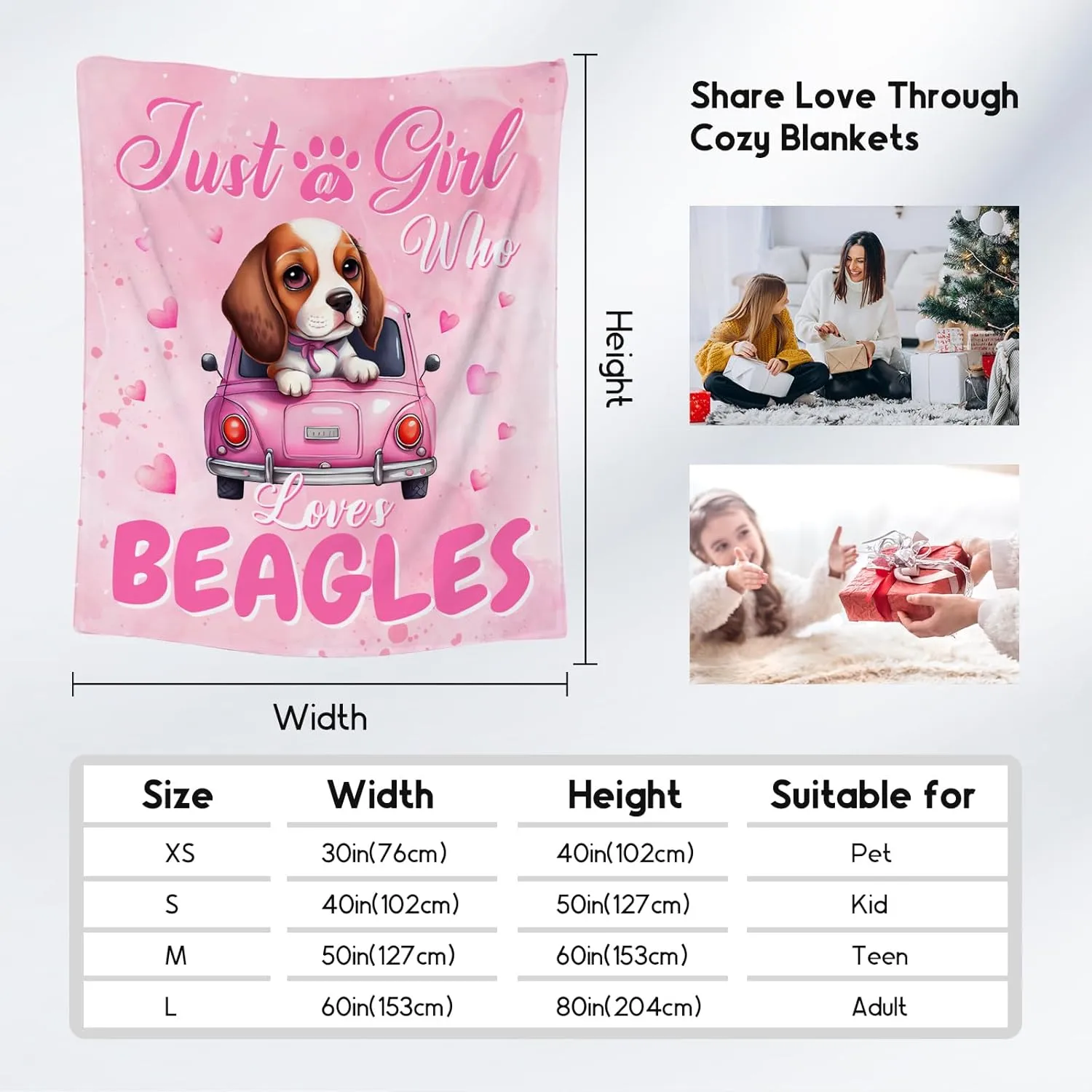 UNIKITTY Beagle Blanket for Girls, Beagle Gifts for Kids, Fleece Throw Dog Blankets Room Decor, Gift Ideas for Daughter Mom Adults, 50"x60" Flannel Warm Kid Throws for Couch Sofa Bed