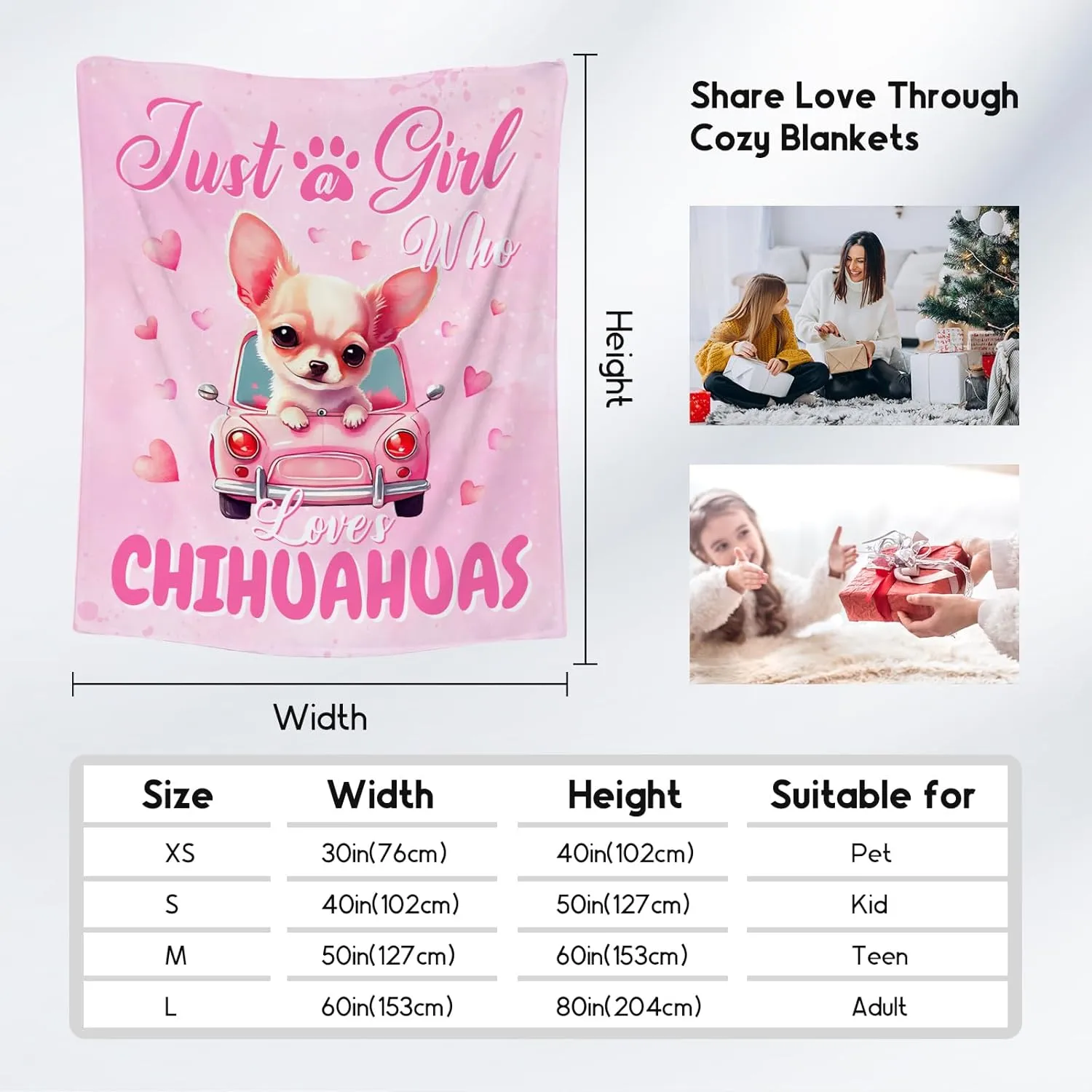 UNIKITTY Chihuahua Blanket Gifts, Chihuahua Blankets for Dog Lovers, 50"x60" Pink Girls Throw for Kids Room Decor, Kid Fleece Throws for Couch Sofa Bed, Animal Print Gift