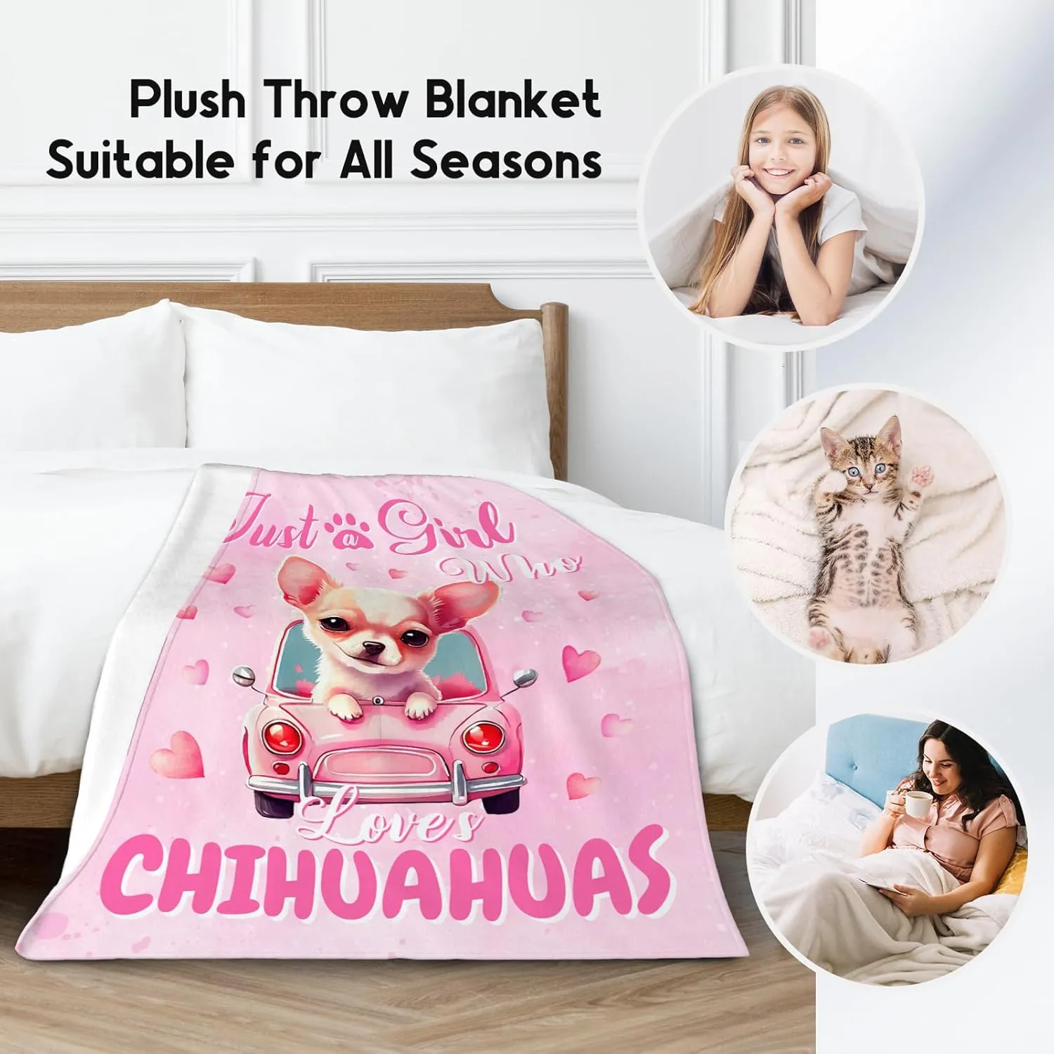 UNIKITTY Chihuahua Blanket Gifts, Chihuahua Blankets for Dog Lovers, 50"x60" Pink Girls Throw for Kids Room Decor, Kid Fleece Throws for Couch Sofa Bed, Animal Print Gift
