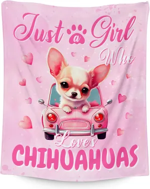 UNIKITTY Chihuahua Blanket Gifts, Chihuahua Blankets for Dog Lovers, 50"x60" Pink Girls Throw for Kids Room Decor, Kid Fleece Throws for Couch Sofa Bed, Animal Print Gift