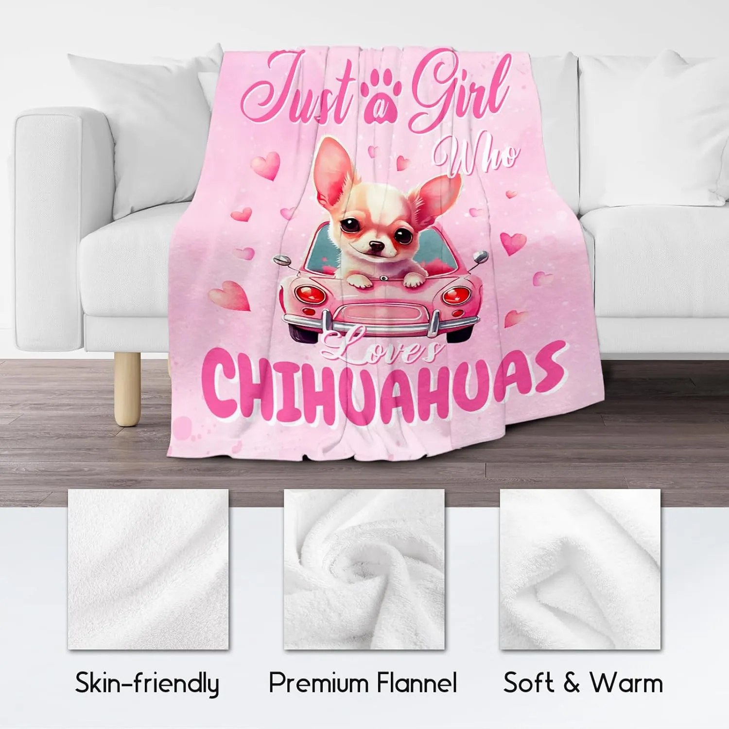 UNIKITTY Chihuahua Blanket Gifts, Chihuahua Blankets for Dog Lovers, 50"x60" Pink Girls Throw for Kids Room Decor, Kid Fleece Throws for Couch Sofa Bed, Animal Print Gift