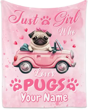 UNIKITTY Personalized Blanket for Girls, Custom Pug Gifts for Kids, Fleece Throw Pug Blankets Dog Room Decor, Gift Ideas for Daughter Mom Adults, 50"x60" Flannel Warm Kid Throws for Couch Sofa Bed