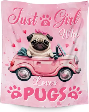 UNIKITTY Pug Gifts for Girls, Pug Blanket for Kids, Fleece Throw Dog Blankets Room Decor, Gift Ideas for Daughter Mom Adults, 50"x60" Flannel Warm Kid Throws for Couch Sofa Bed