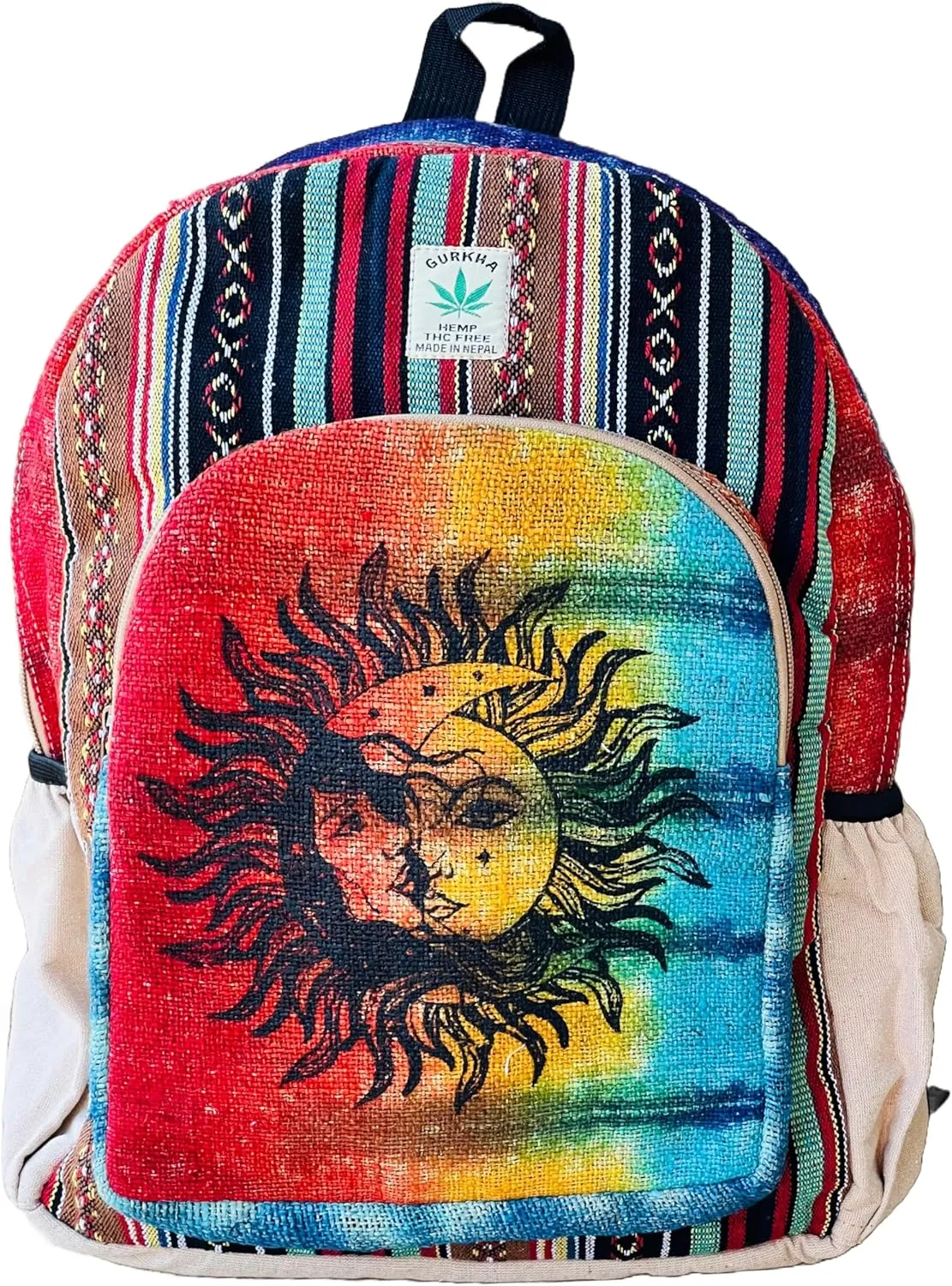 Unique Design Himalayan Hemp Cotton Backpack 17 IN Large Hippie, Festival, Hiking & Tablet Laptop Backpack Bag - Handmade In Mt. Everest Country, Nepal