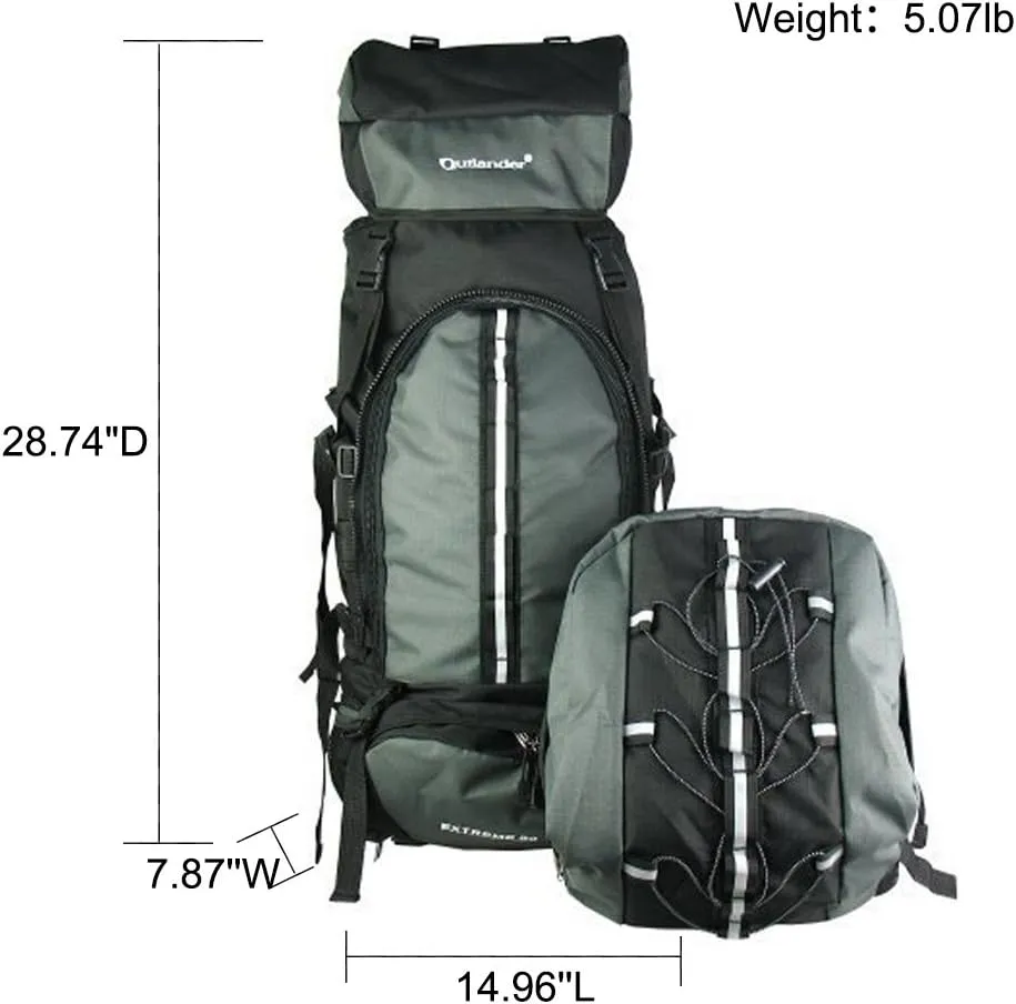 UNISTRENGH 80L Internal Frame Backpack Hiking Backpack Backpacking for Camping Mountaineering Fishing (80L Gray)