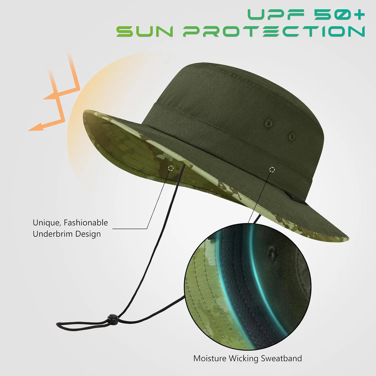 UPF 50  Foldable Sun Hat Patterned Under Brim Bucket Hats for Summer Hiking Fishing Beach Safari Men Women