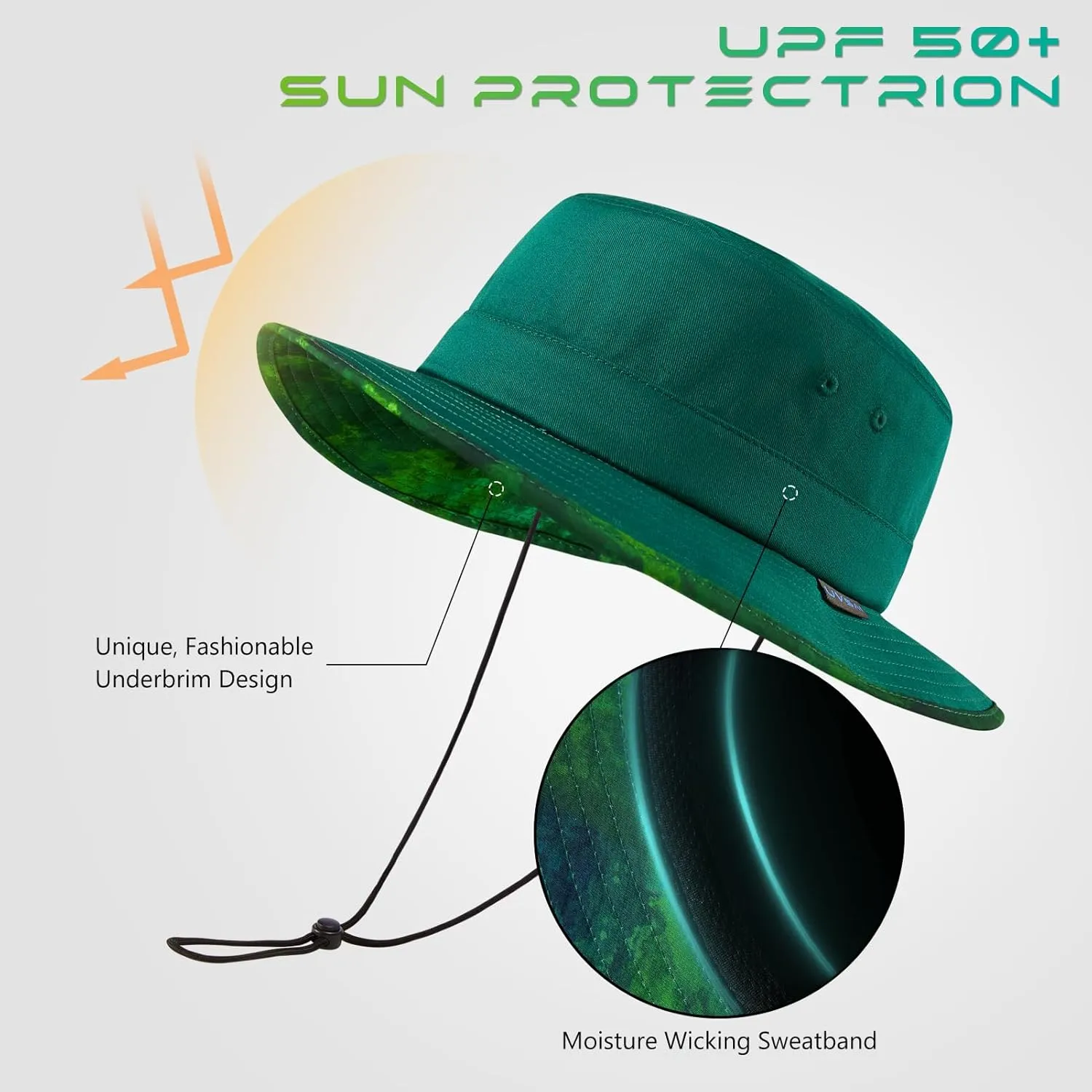 UPF 50  Foldable Sun Hat Patterned Under Brim Bucket Hats for Summer Hiking Fishing Beach Safari Men Women