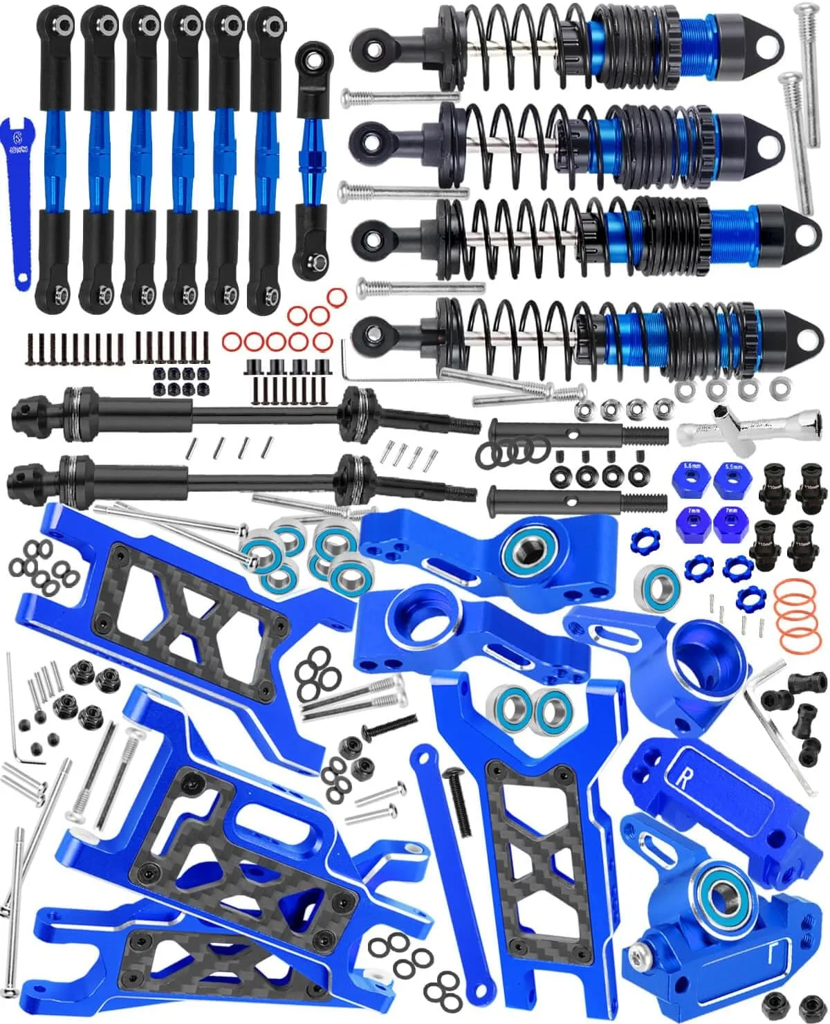 Upgrades Parts for 1/10 Slash 2WD,Slash VXL 2WD RC Shocks&Front Rear Suspension A Arms&Caster Block&Steering Blocks&Rear Stub Axle Carriers&Drive Shaft CVD&Hex Hub&Turnbuckles Camber Link,Navy Blue