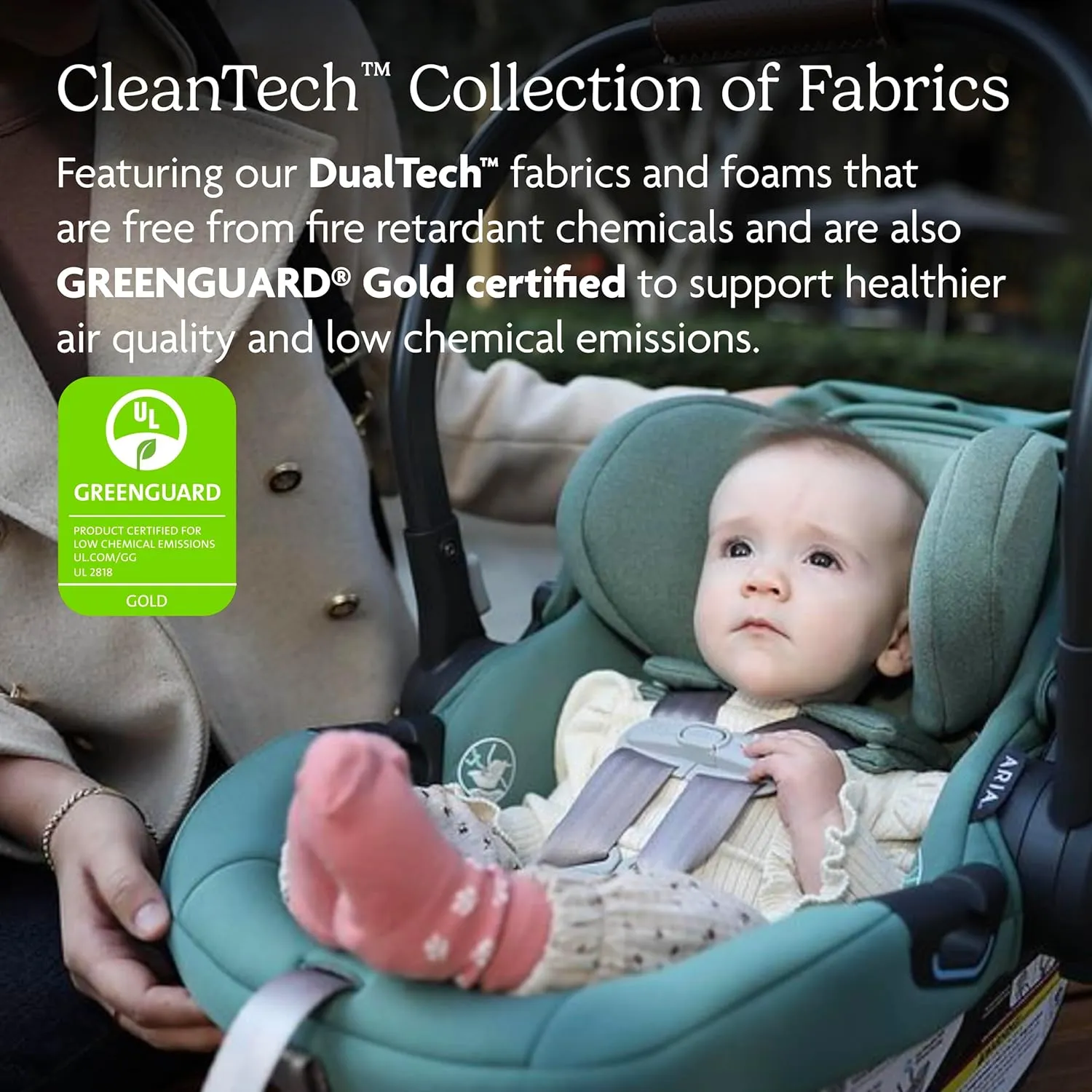 UPPAbaby Aria Lightweight Infant Car Seat/Just Under 6 lbs for Easy Portability/Base with Load Leg   Infant Insert Included/Direct Stroller Attachment/Gwen (Green/Saddle Leather)