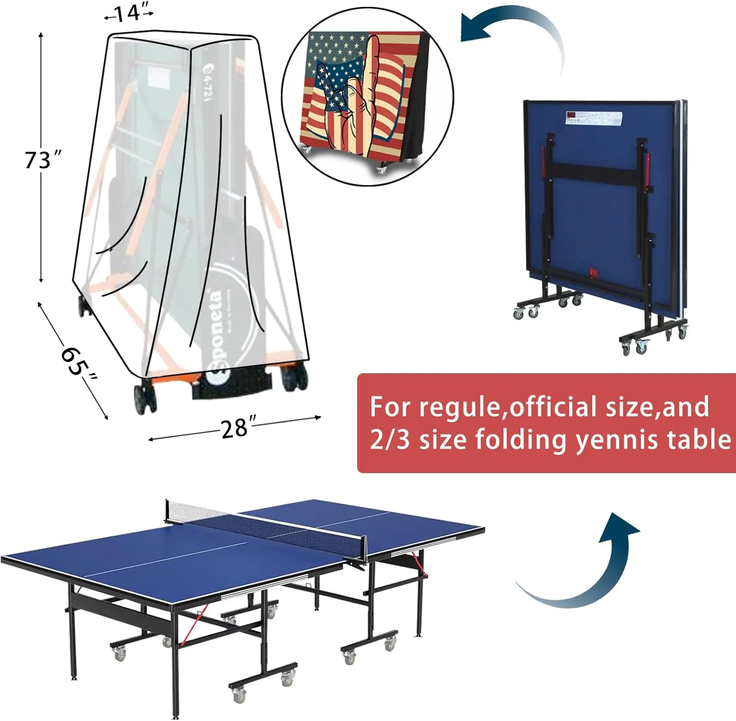 USA Flag The Victory Sign Ping Pong Table Cover, Waterproof & Dustproof Outdoor/Indoor Polyester Taffeta Cloth Ping Pong Table Cover，Scratch-Resistant Foldable (Victory Sign Pattern)